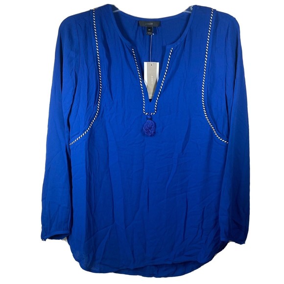 J. Crew Tassel Trimmed Top - Bright Indigo - Size 00 New With Tags $98 - Picture 1 of 5